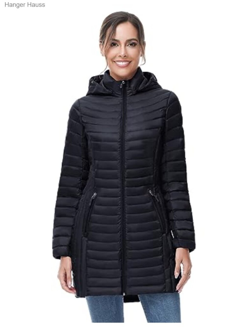 Ultra Light Down Jacket Packable Puffer Coat Hooded Mid Length Winter Outerwear